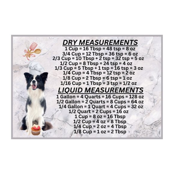 Border Collie Dog Measuring Chart Magnet Kitchen Baking Guide - Picture 1 of 1
